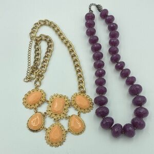 Vintage Elegant Chunky Gold and Purple Necklace Set